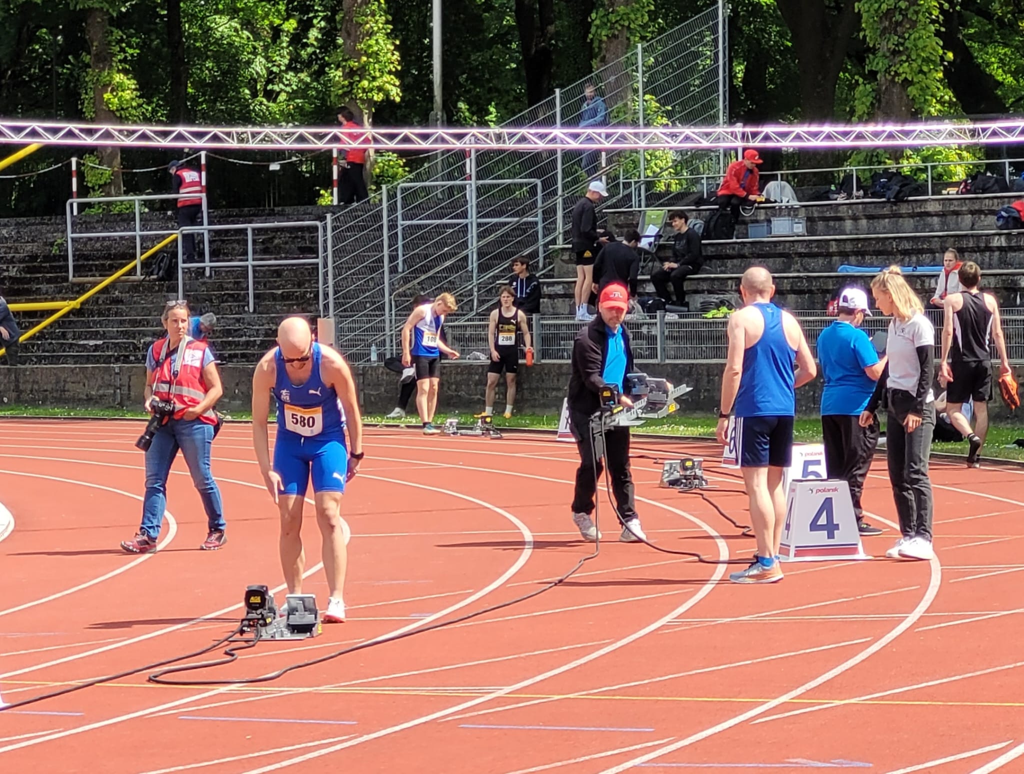 Stefan at the start waiting for the start blocks to be set.
