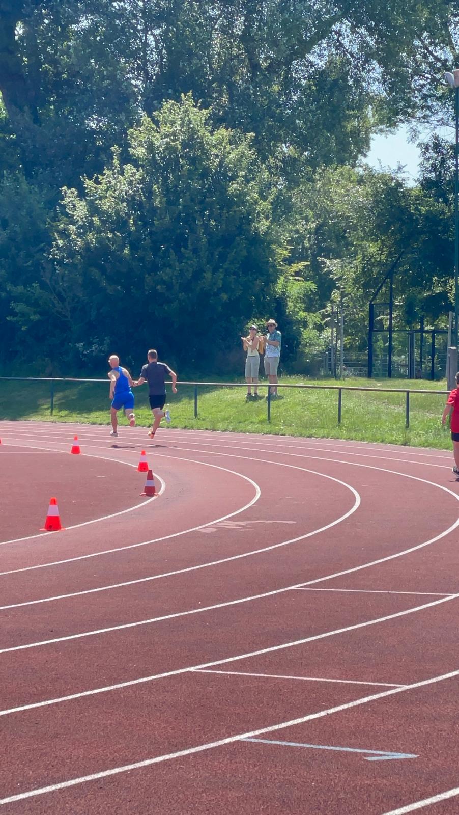 My guide Simon and my gaining speed in the first corner.